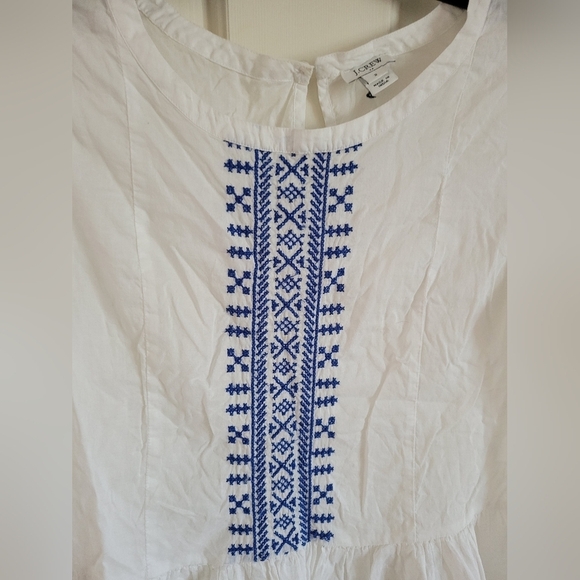 J. Crew Women's White Blouse Boho Embroidered Peplum Short Sleeve Keyhole Size 2 - Picture 3 of 6